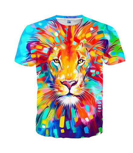 Multi Color Lion Polyester Short Sleeve T-Shirt Pack of 6 Units  1-S, 1-M, 1-L, 1-XL, 1-XXL, 1-XXXL