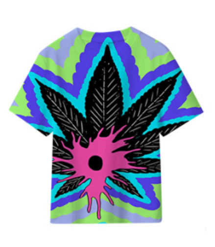 Trippy Weed Leaf Polyester Short Sleeve T-Shirt Pack of 6 Units  1-S, 1-M, 1-L, 1-XL, 1-XXL, 1-XXXL
