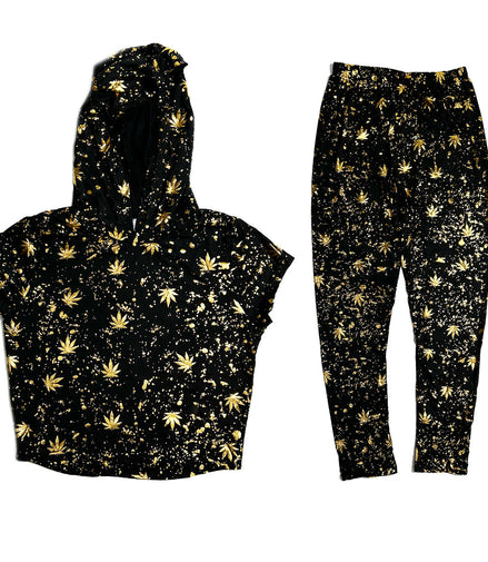 Woman Crop Top Hoodie Set with Golden Weed Leaf Pack 6 Unites - 2S, 2M, 2L