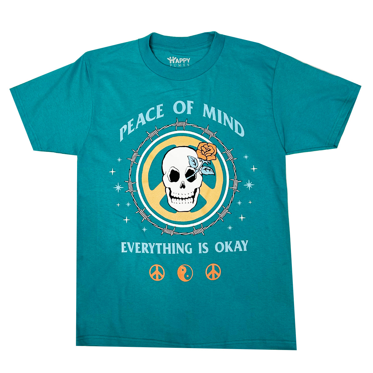 Peace of Mind Teal Short Sleeve T-Shirt 100% Cotton- Pack of 6 Units  1S, 2M, 2L, 1XL