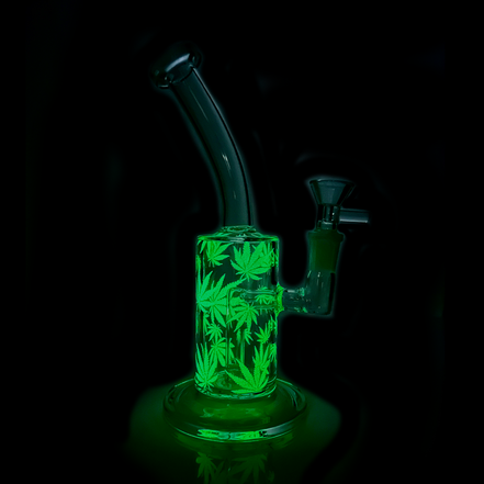 9" Glow in The Dark Water Pipe with Leaf Prints and 14mm Male Bowl