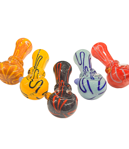 4.5" Hand Pipe Spoon with Ring and Color Frit Glass