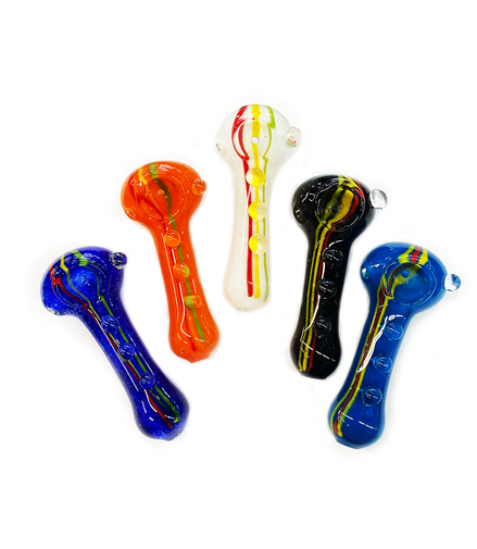 4.5" Hand Pipe Spoon with Frit Glass and Rasta Line