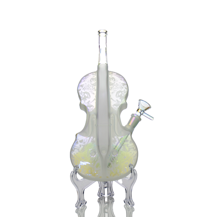 11" Violin Water Pipe Engraved and Electroplated Glass