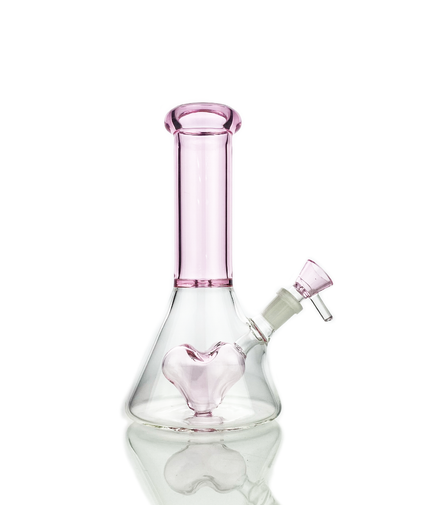 8" Pink Heart Beaker Shower Water Pipe Bong with 14mm Male Bowl