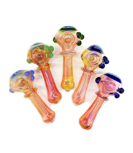 4.5" Flower Head Design Hand Pipe Gold Fume Glass