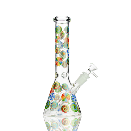 10" Candy Sticker Beaker Glow in The Dark Water Pipe with 14mm Male Bowl