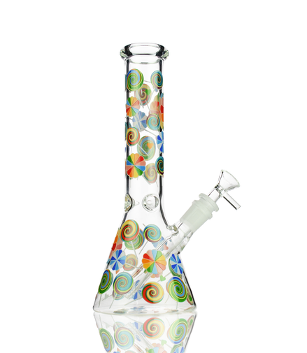 10" Candy Sticker Beaker Glow in The Dark Water Pipe with 14mm Male Bowl