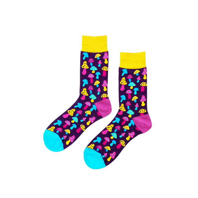COLORFUL MUSHROOM Socks Fits All, 70% Cotton, 25% Spandex, 5% Elastic