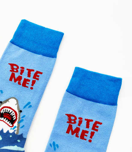 SHARK - BITE ME!  Socks Fits All, 70% Cotton, 25% Spandex, 5% Elastic