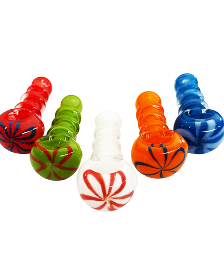 3" Hand Pipe Spoon with Color Frit Glass and 3 Rings