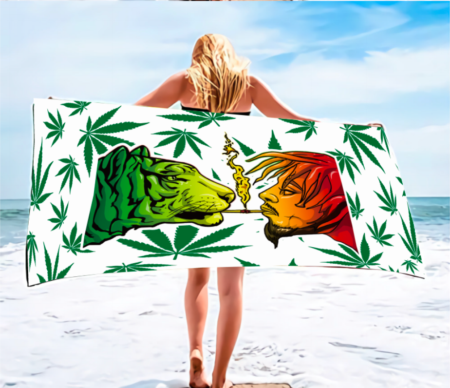 Tiger Guy Smoking Beach Towel Size  64 x 30 Inches