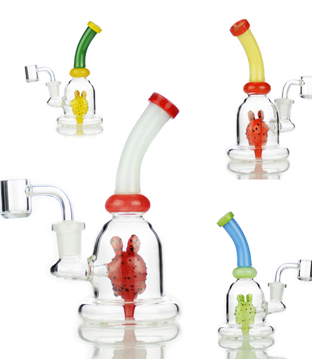 6.5" Dab Rig Rod Color with Cactus Shower with 14mm Male Quartz Banger