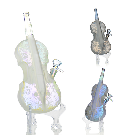 11" Violin Water Pipe Engraved and Electroplated Glass