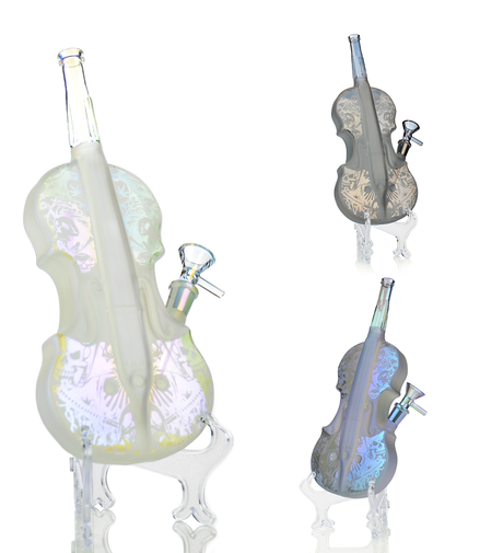 11" Violin Water Pipe Engraved and Electroplated Glass