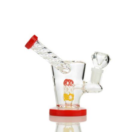 7" Water Pipe Color Rod Glass with Twisted Side Car and 14mm Male Bowl