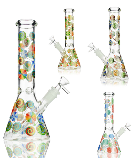 10" Candy Sticker Beaker Glow in The Dark Water Pipe with 14mm Male Bowl