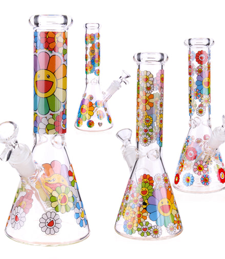 10" Flower Decal Water Pipe Beaker