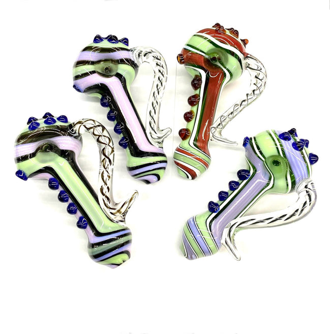 5" Artistic Hand Pipe Spoon Outside Slime with Swirling Design Handle