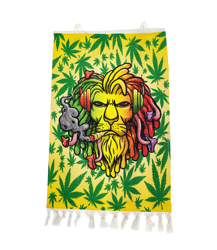 Lion Smoking Leaf Design Handloom Printed Wall Hanging Size 3ft x 2ft