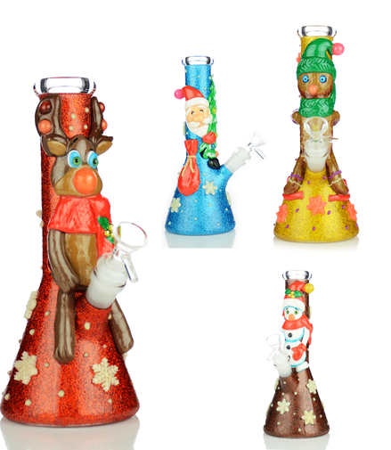 10" Christmas Beaker with 3D Art with 14mm Male Bowl