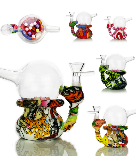 5" Silicone Spinner Glass Water Pipe Bong 14mm Male Bowl