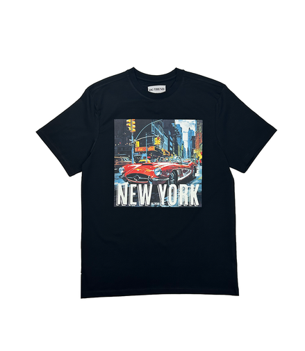NEW YORK Half Sleeve Black T-shirt Printed - 93% Cotton 7% Elastic