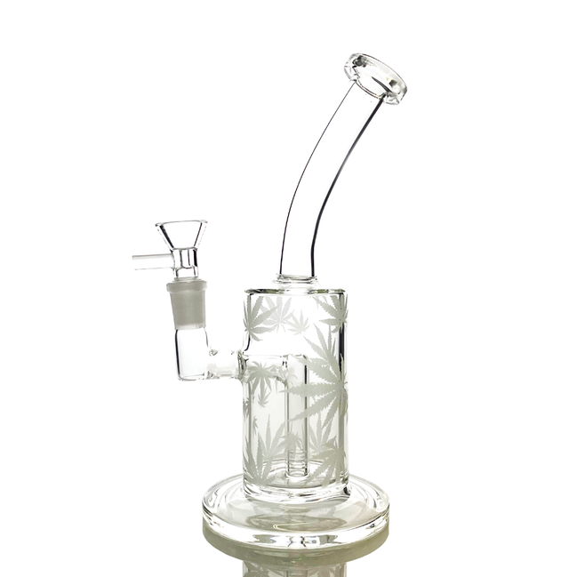 9" Glow in The Dark Water Pipe with Leaf Prints and 14mm Male Bowl