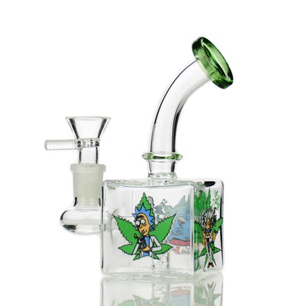 6" Cube Water Pipe Glow In The Dark with 14mm Male Bowl