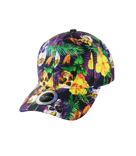 Skull Flowers Print Baseball Hat Snapback